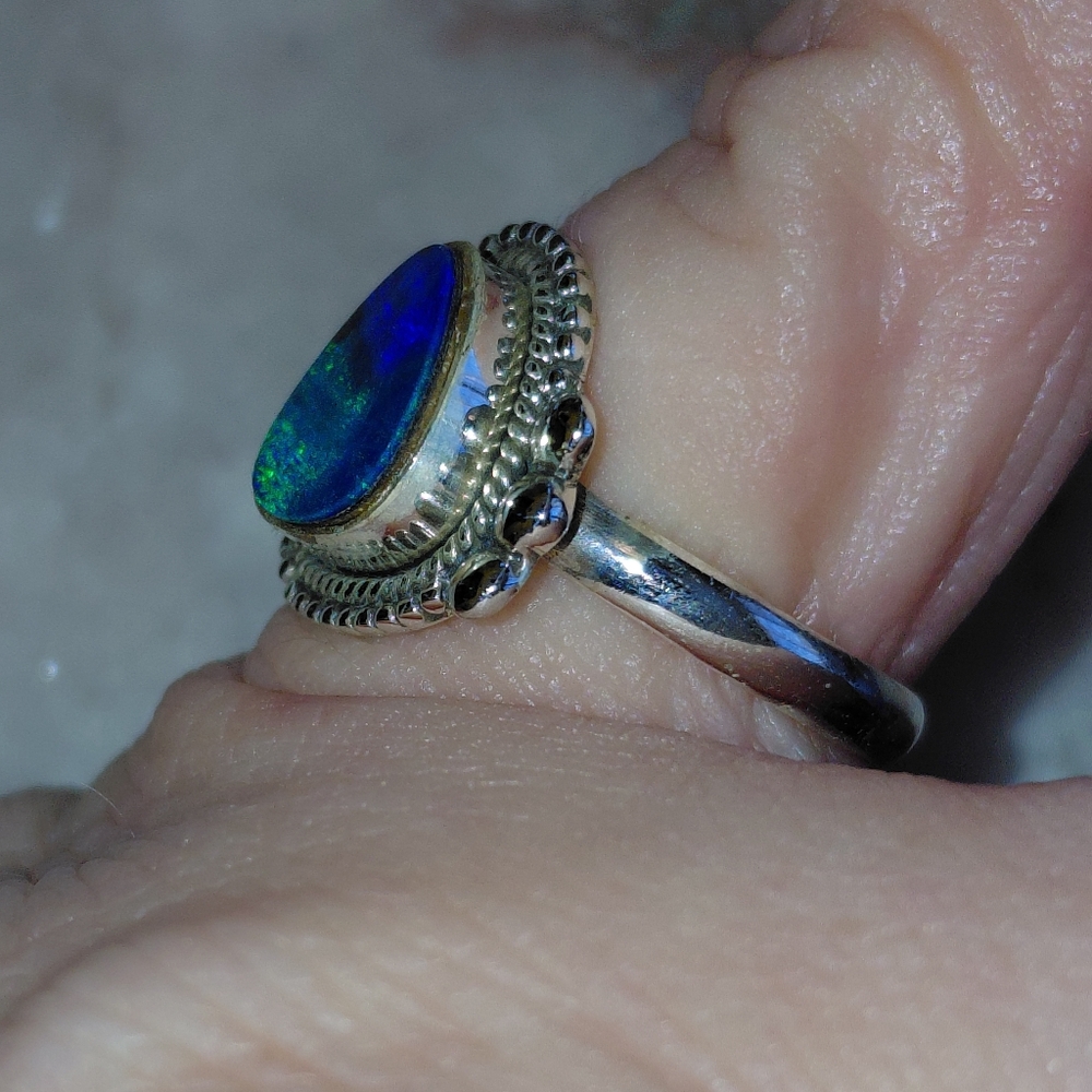Stunning Australian Opal Silver Ring Size 6 - Picture 8 of 15